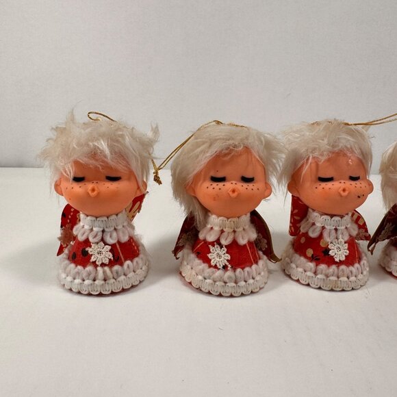 Lot 6 Vintage Christmas Ornaments Kissing Angels Felt Rubber Face - Picture 2 of 16